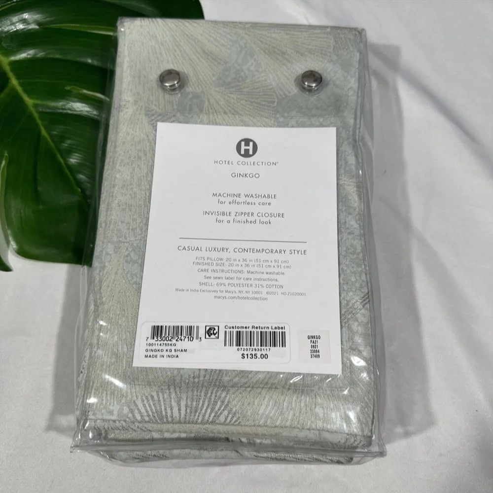 NIB $135 [ 1 King Sham ] Pillow for Hotel Collection Ginkgo‎